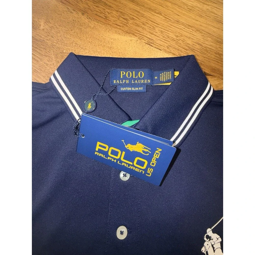 NWT US Open Polo Ralph Lauren Umpire Polo Shirt Navy Medium Tennis Navy Pony